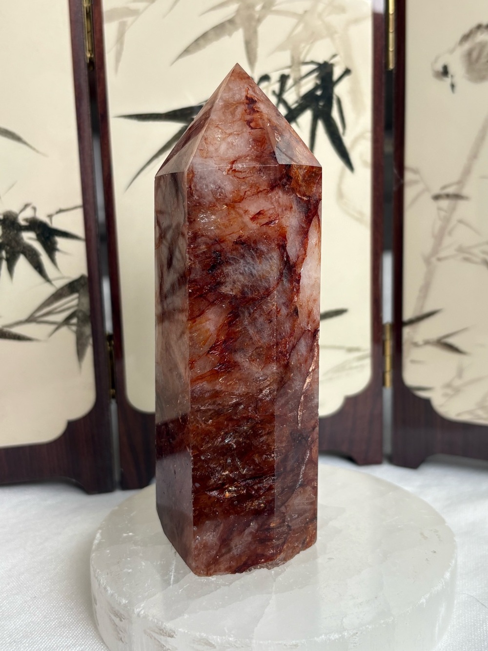 Large chunky fire quartz tower